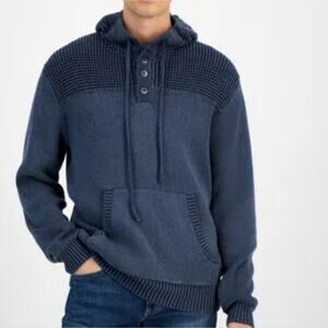 Sun + Stone Men's Hooded Sweater Mixed Knit Front Pocket NWOT Size Large